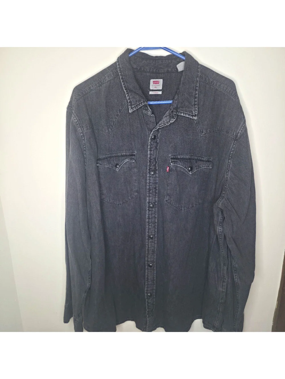 Levi's Men's XXL Black Denim Western Shirt Pearl Snap Standard Fit Red Tab